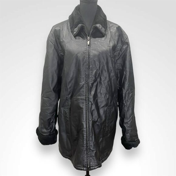 The Connection New York Genuine Leather Jacket Black Faux Fur Lined Size Medium - Picture 1 of 9